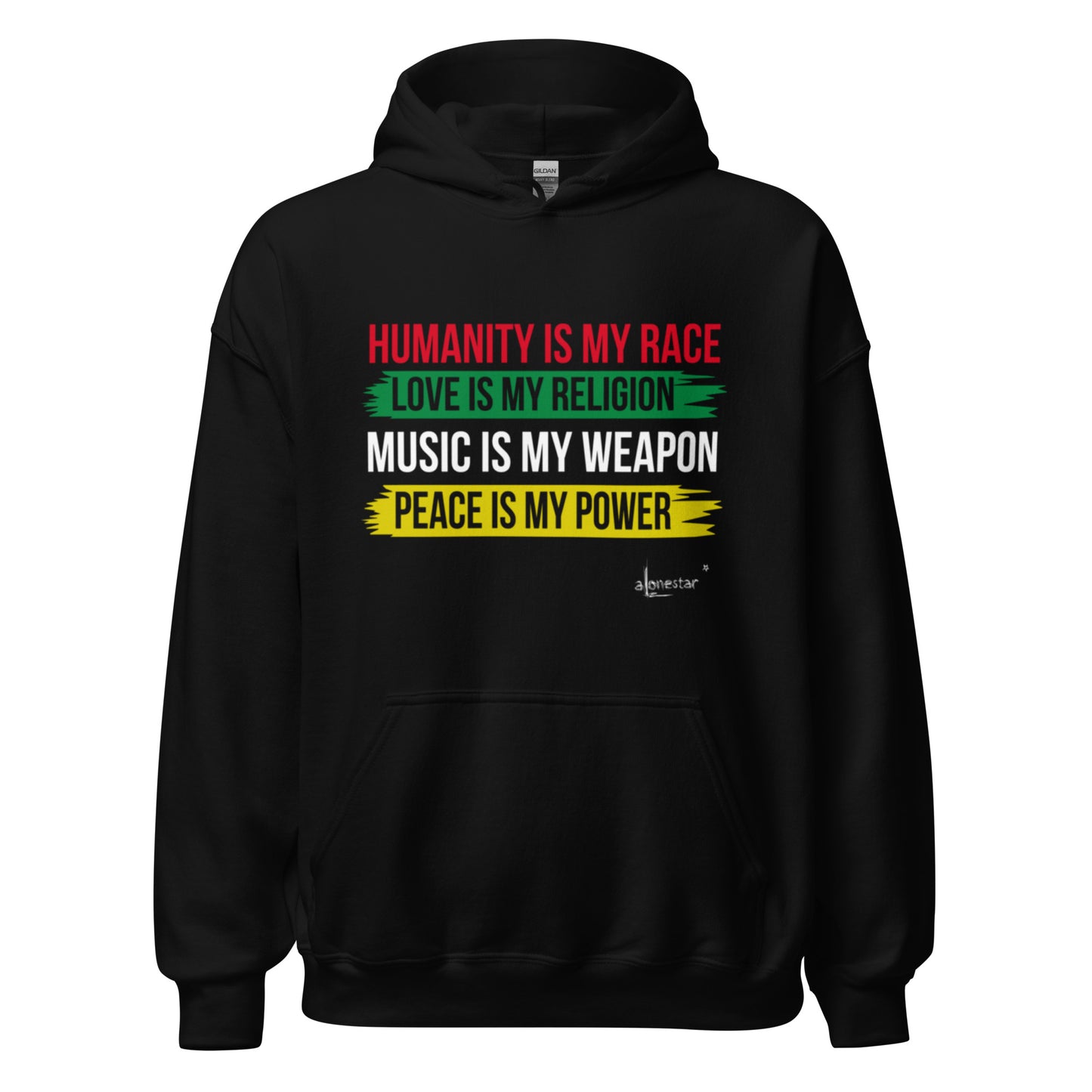 Humanity is my Race - Alonestar Hoodie in Black