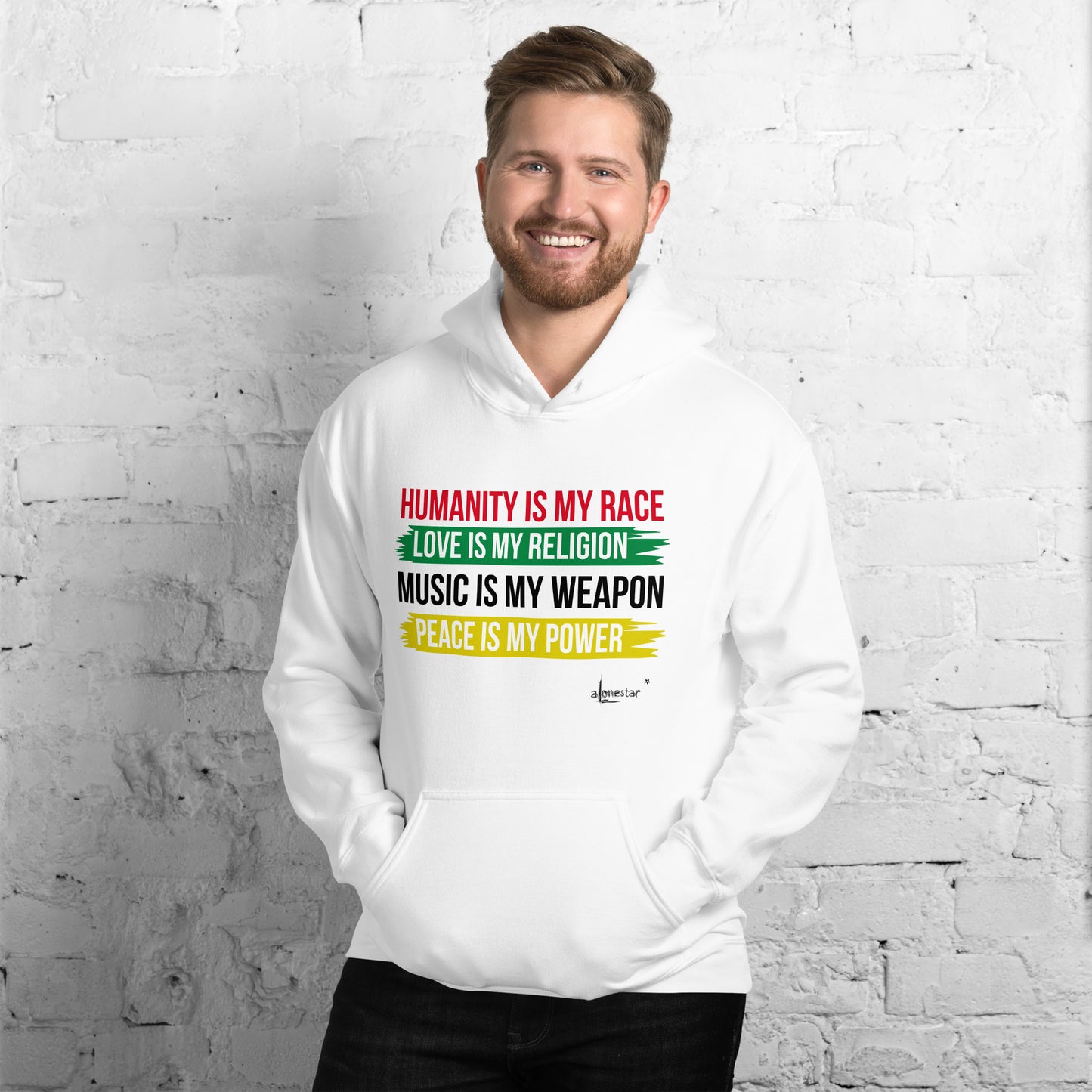 Humanity is my Race - Alonestar Hoodie in White